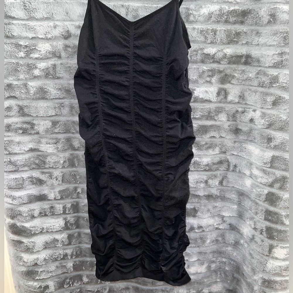 BCBG Maxazria black ruffled bodycon dress